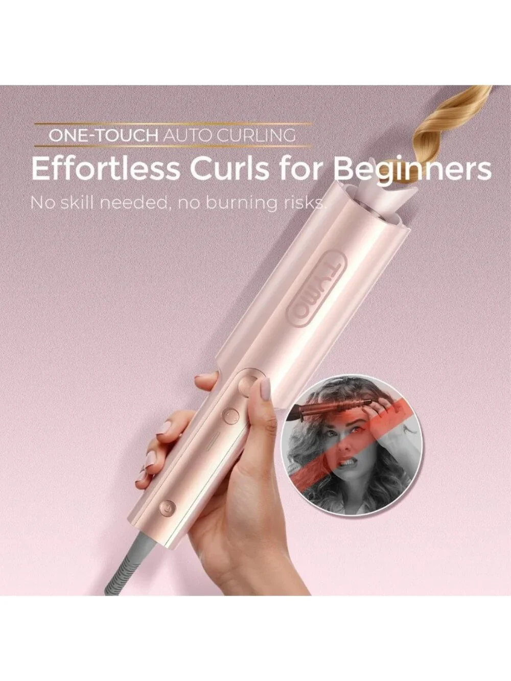 Automatic Rotating Curling Iron - Long Barrel Ceramic Curler for Long Hair